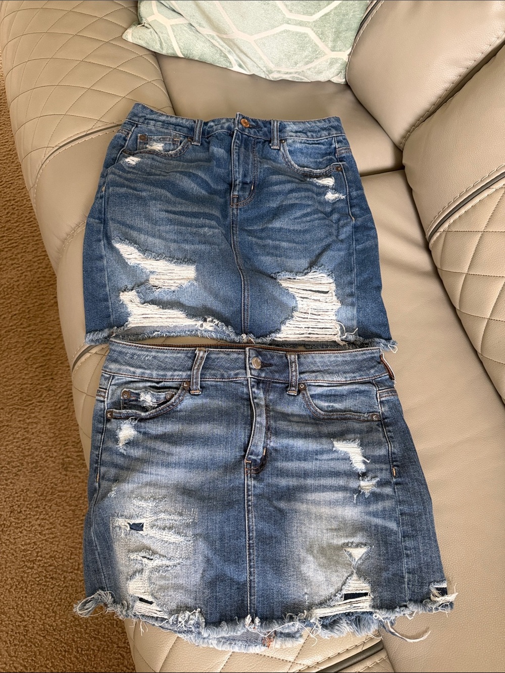 American Eagle Outfitters Distressed Blue Denim Mini Skirts